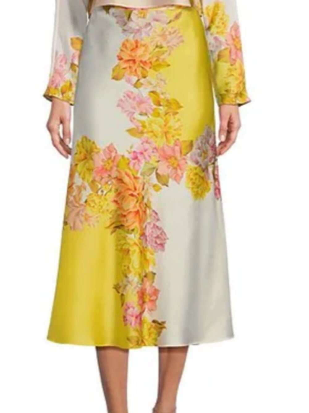 Antonio Melani Blakely Satin Floral Midi Skirt – Yellow & White – Size 2 (NWT)